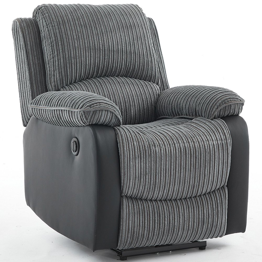 Furniture One Grey Sectional Corduroy Electric Recliner Sofa Chair Image 4