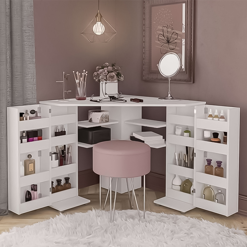 Olivia White Corner Dressing Table with Storage Image 1