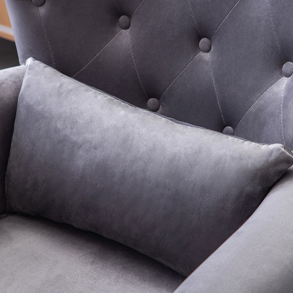 Living and Home Grey Velvet Accent Armchair with Cushion Image 4