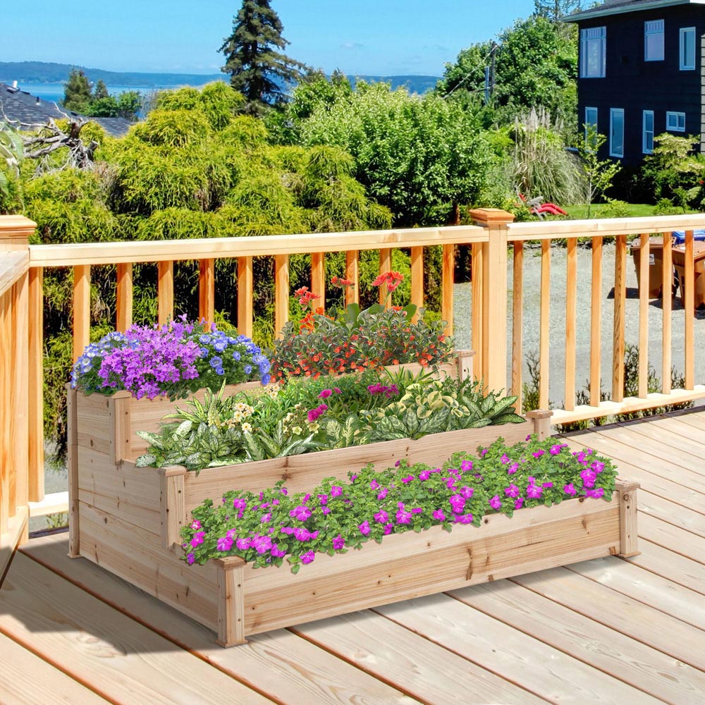 Outsunny 3-Tier Wooden Raised Garden Box Image 2