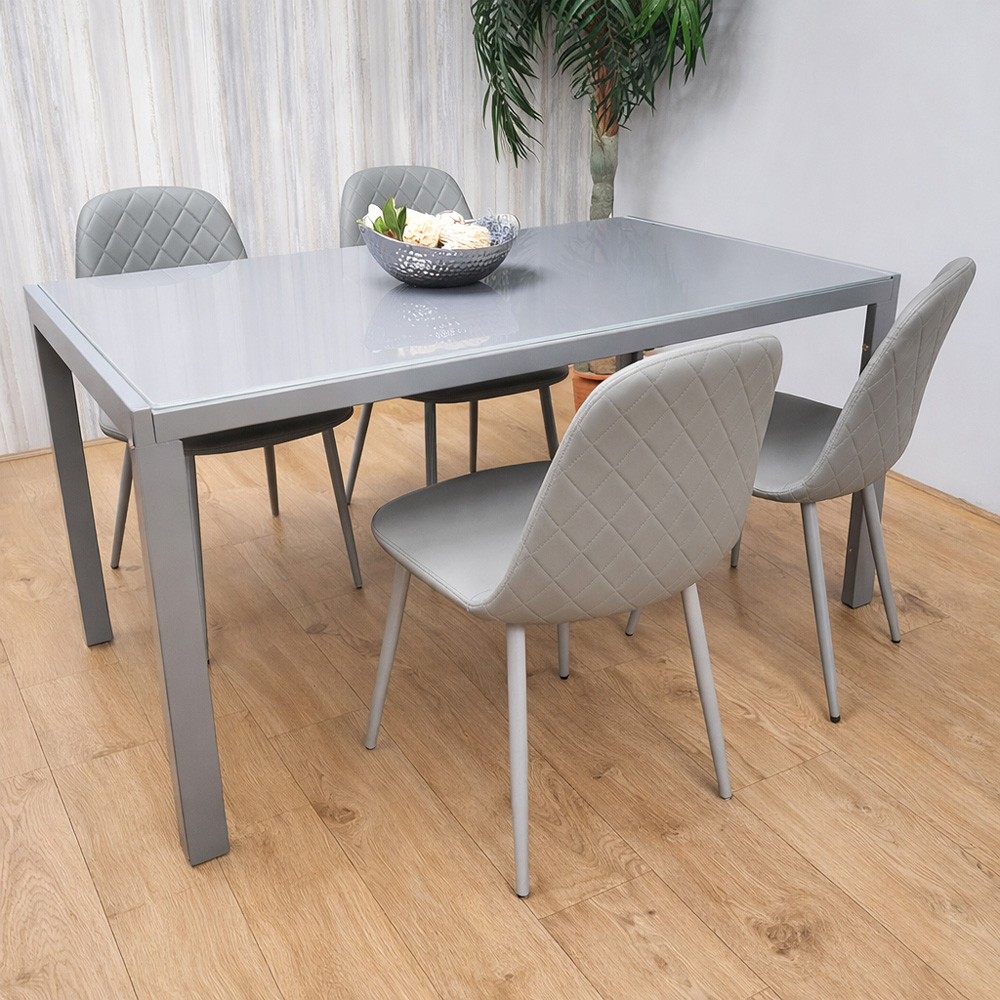 Kosy Koala 4 Seater Glass Faux Leather Gem Pattern Dining Set Grey Image 2