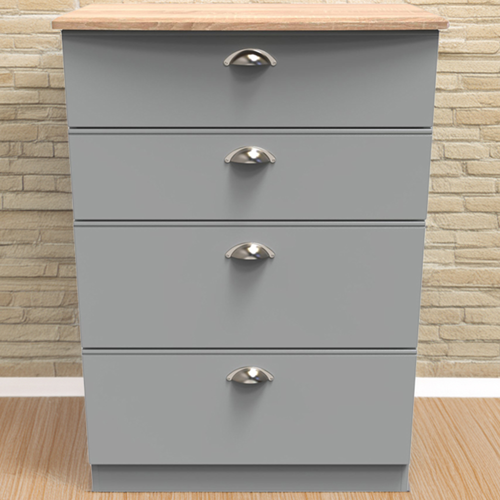 Crowndale Victoria 4 Drawer Dusk Grey and Oak Chest of Drawers Image 1