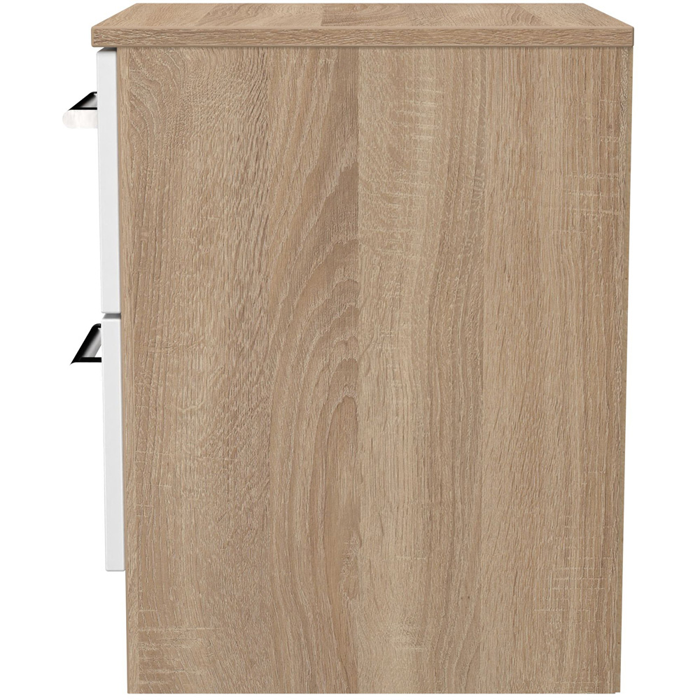 Crowndale Devon 2 Drawer Matt White and Bardolino Oak Compact Bedside Cabinet Ready Assembled Image 3