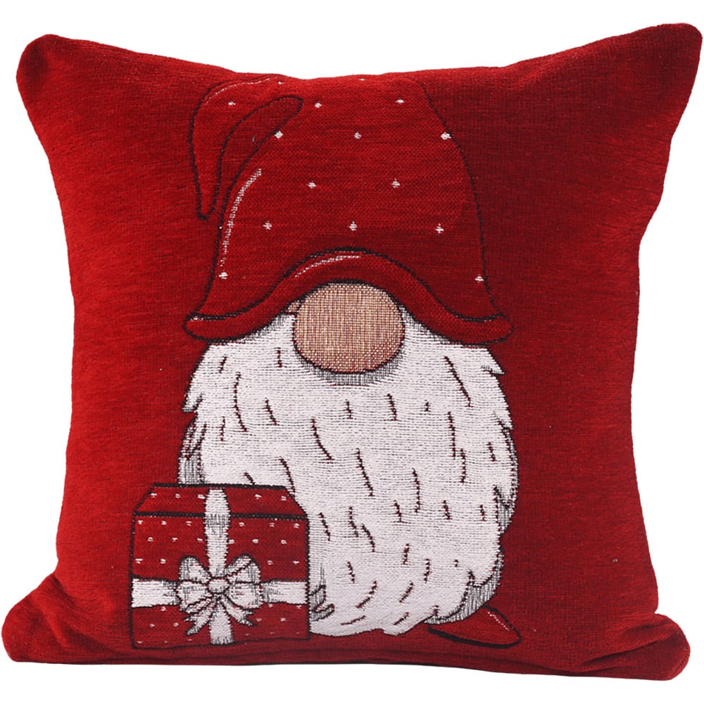 Noel Square Red Xmas Gonks Cotton Chenille Cushion Image 1