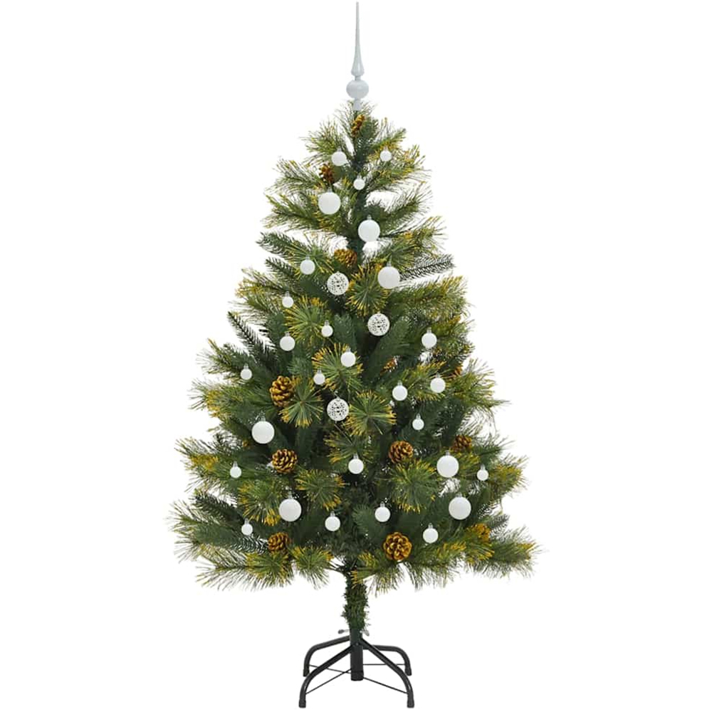 vidaXL Pre-Lit White Baubles and Pinecones Green Artificial Christmas Tree 5ft Image 4