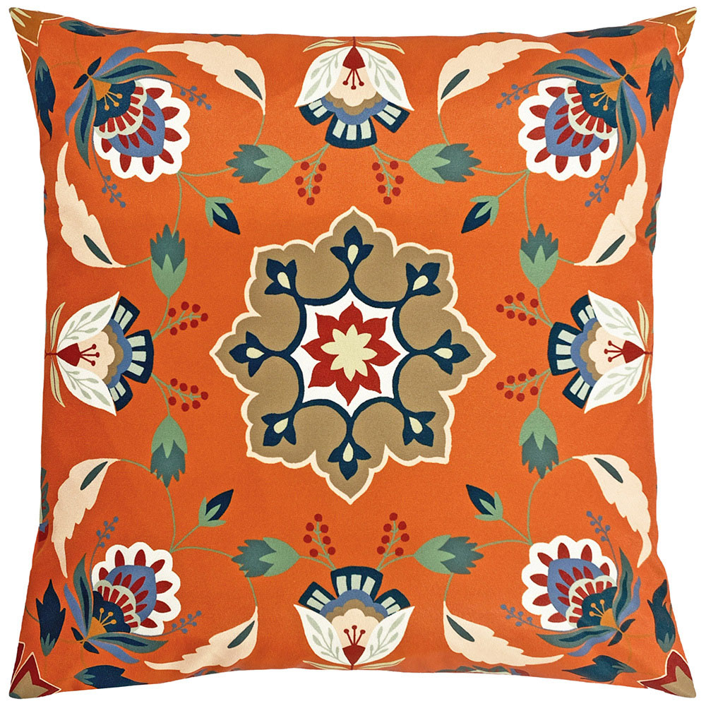 furn. Folk Flora Orange Floral Outdoor Cushion Image 1
