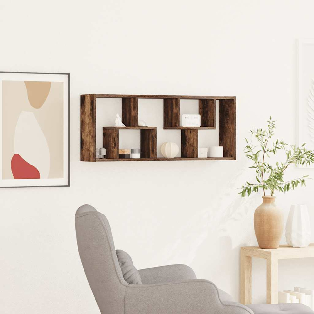 vidaXL 5 Shelf Smoked Oak Wooden Wall Shelf Image 2