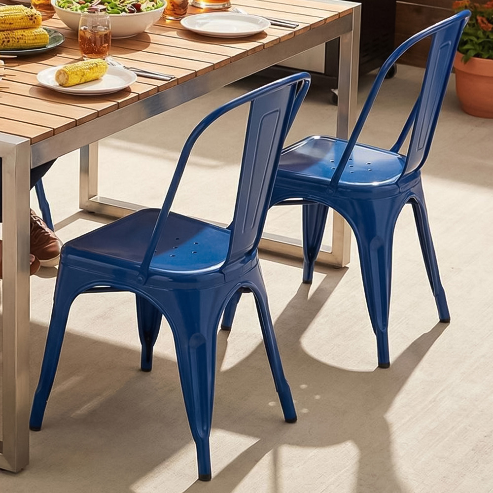 FWStyle Blue Gloss Metal Chair 4 Pack Image 1