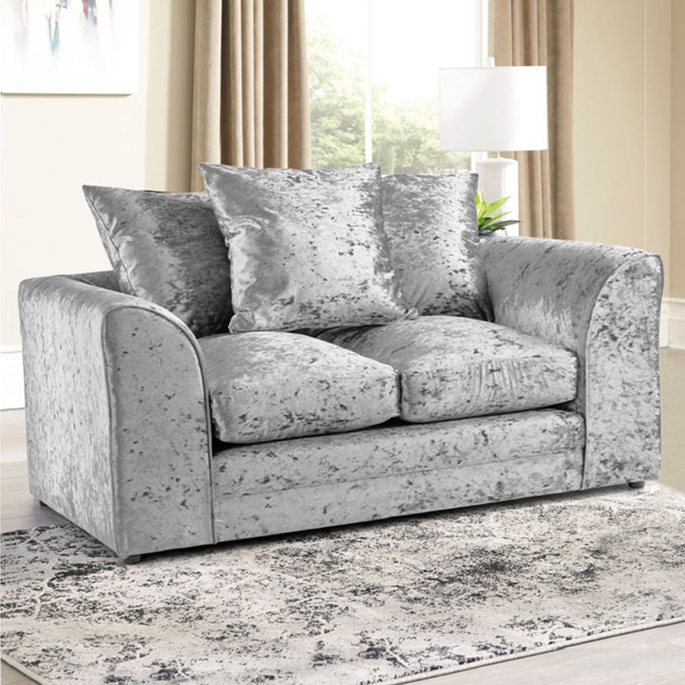 Portland Mirana Modern 2 Seater Silver Crush Velvet Sofa Image 1