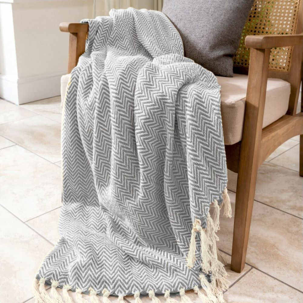 Allure Home Fashions Audley Light Grey Cotton Chevron Herringbone Throw 125 x 150cm Image 3