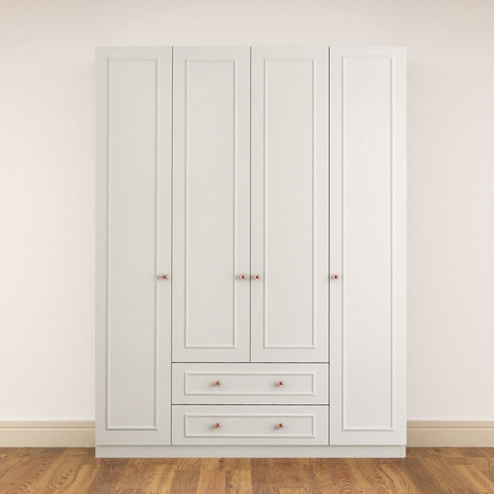 Evu GISELLE 4 Doors 2 Drawers White Wardrobe Image 3