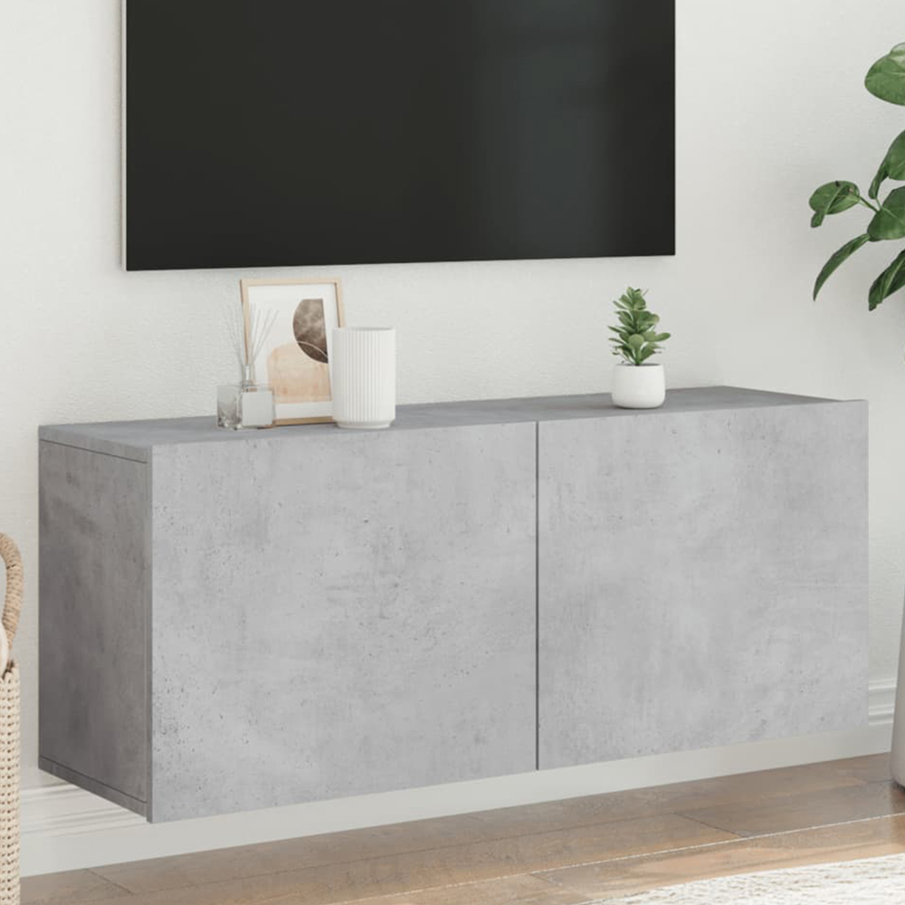 vidaXL 2 Door Concrete Grey Wall Mounted TV Cabinet Image 1