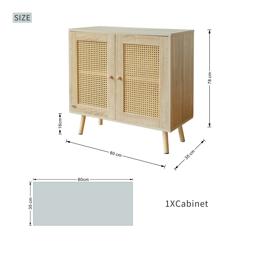Abrihome 2 Door Natural Wooden Rattan Compact Sideboard Image 9