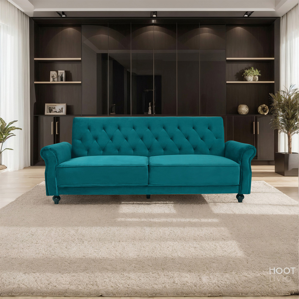 Furniture One 3 Seater Green Velvet Sofa Bed Image 7