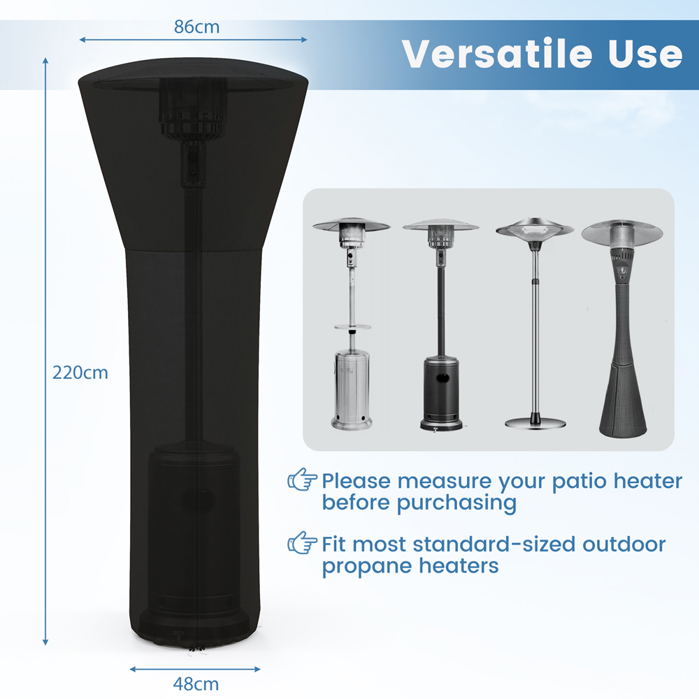 Costway Black Outdoor Patio Heater Cover with Zipper Image 9