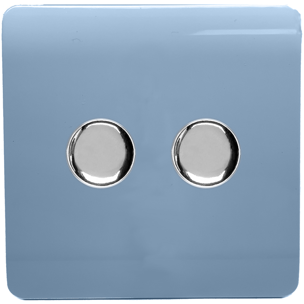 Trendi Switch 2 Gang 10amp Sky Blue Rotary LED Dimmer Light Switch Image 1