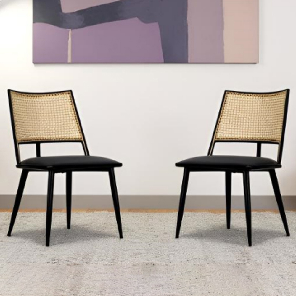 Furniture One Set of 2 Black Rattan Mid-Century Dining Chair Image 1