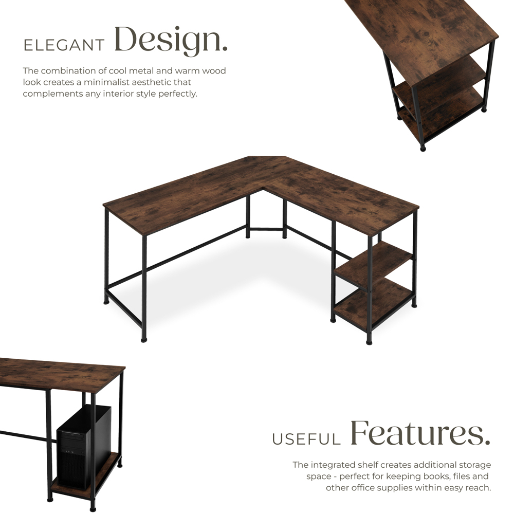 tectake Hamilton 2 Shelf Industrial Dark Wood Corner Desk Image 3