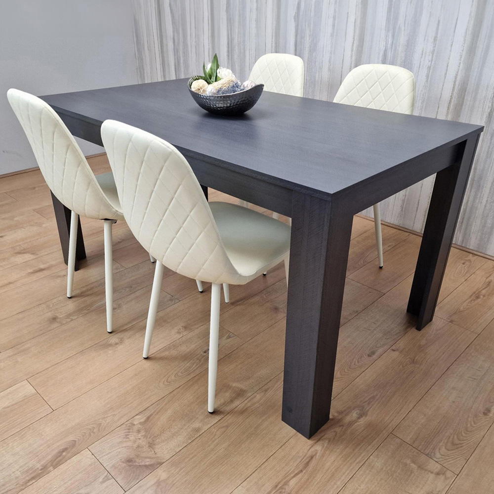 Portland Leather and Wood 4 Seater Dining Set Cream and Dark Grey Image 1