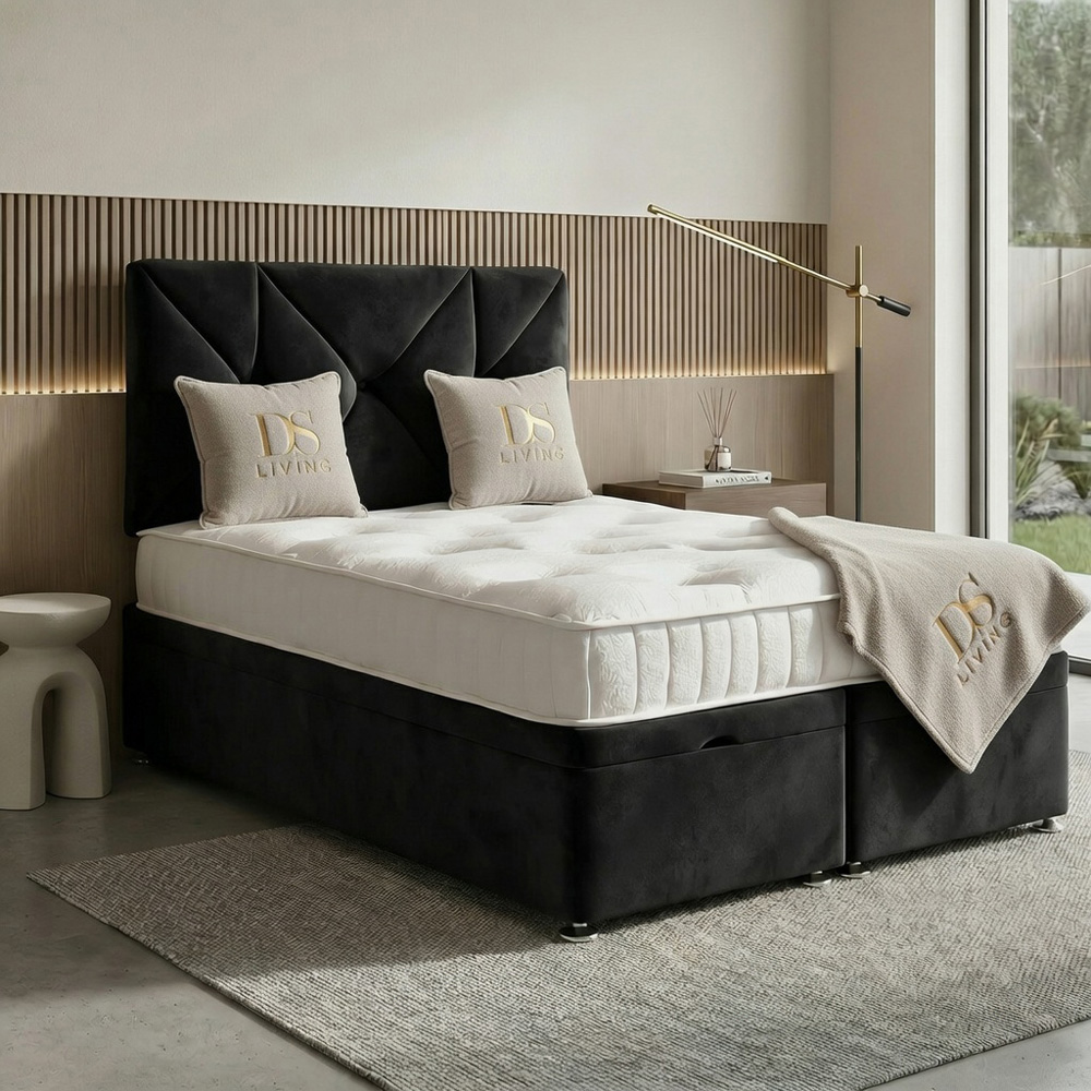 DS Living Eclipse King Size Black Plush Velvet Ottoman Bed Image 6