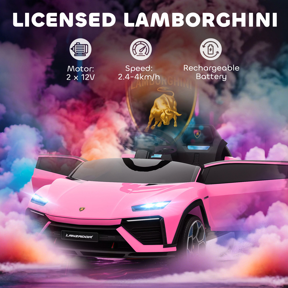 Tommy Toys Kids Pink Licensed Lamborghini Electric Ride On Car with Suspension and Remote Image 4