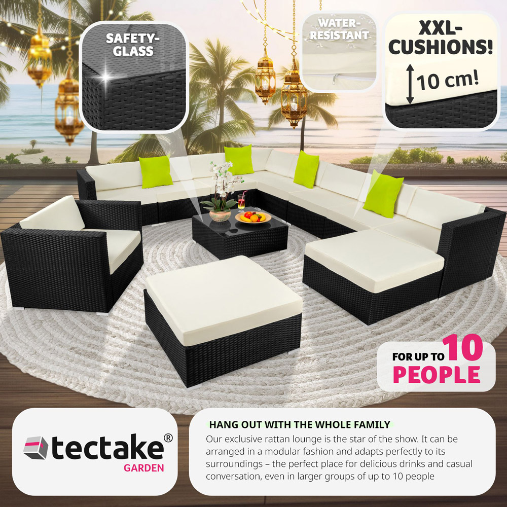 tectake Las Vegas 11 Seater Black Polyrattan Garden Corner Lounge Set Image 8
