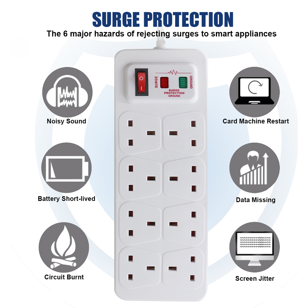 ExtraStar 8 Gang 13A White Switched Surge-Protected Extension Lead 5m Image 3