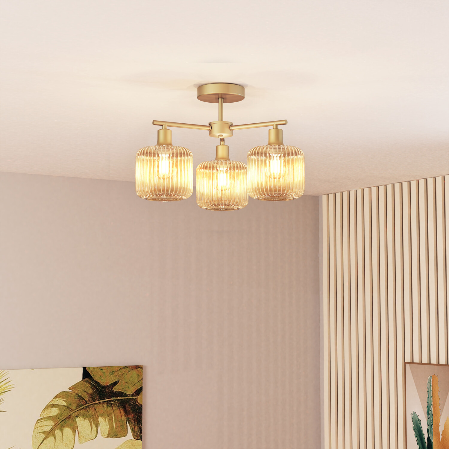 Micah 3 Light Ceiling Fitting Champagne and Gold Image 2