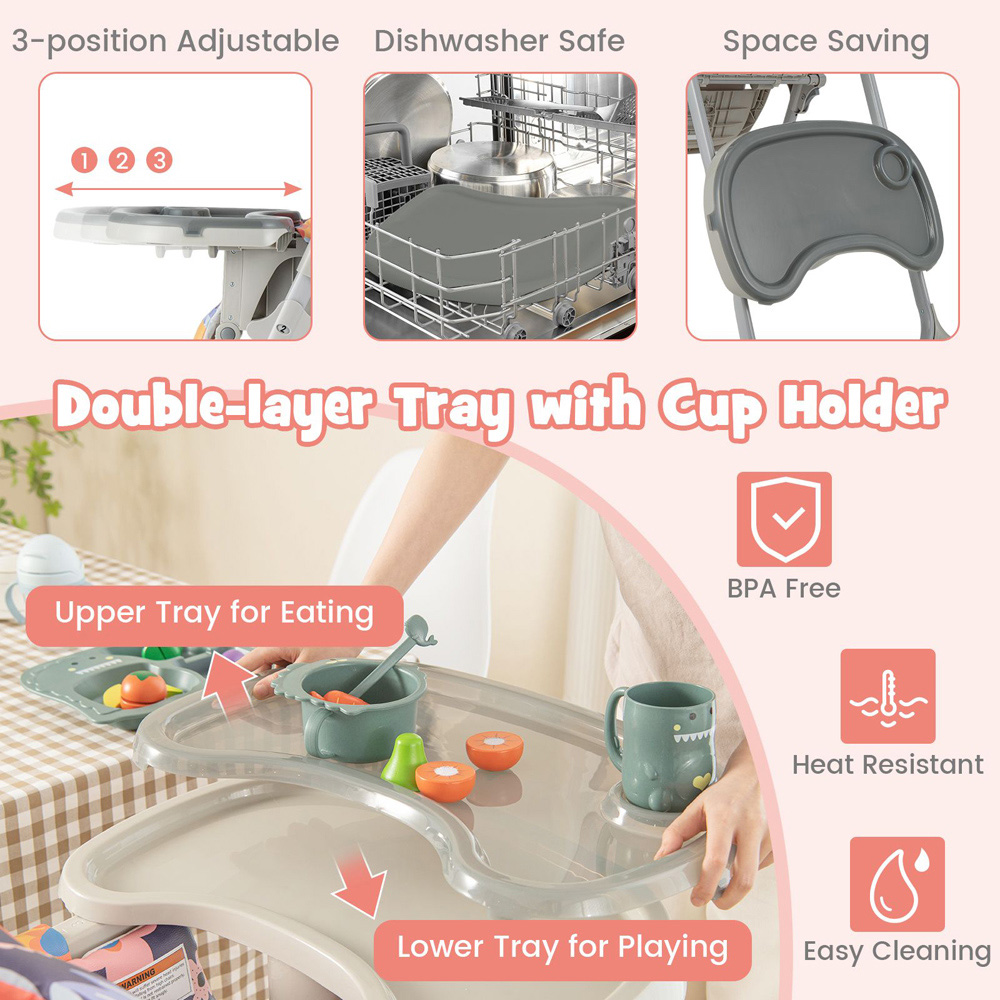 Costway Multicolour Baby Highchair with Removable Tray Image 4