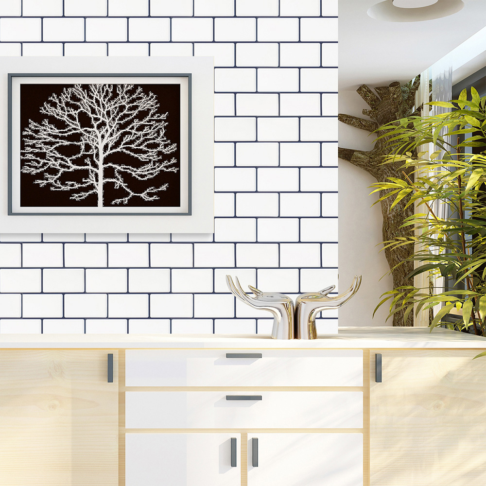 Living and Home 3D Effect White and Black Peel and Stick Backsplash Tiles 30.5 x 30.5cm Image 3
