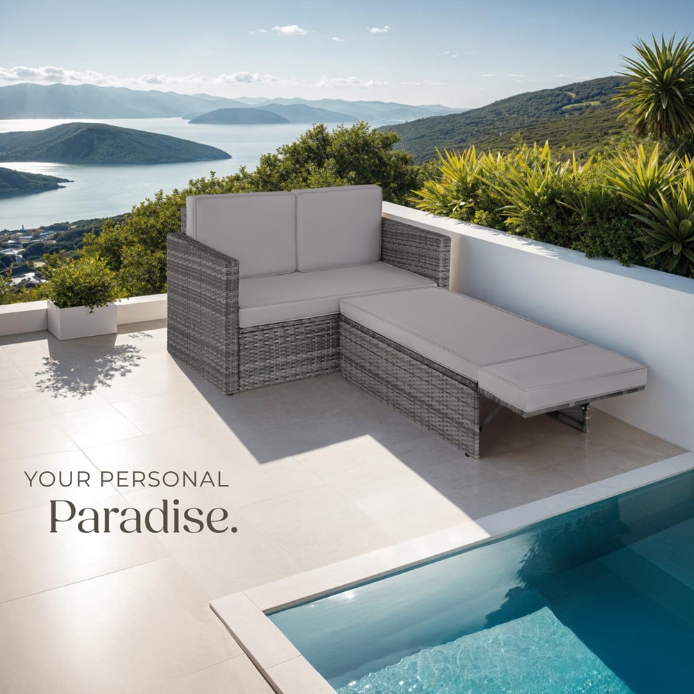 tectake Corfu 2 Seater Grey Garden Sofa with Sun Lounger Image 8