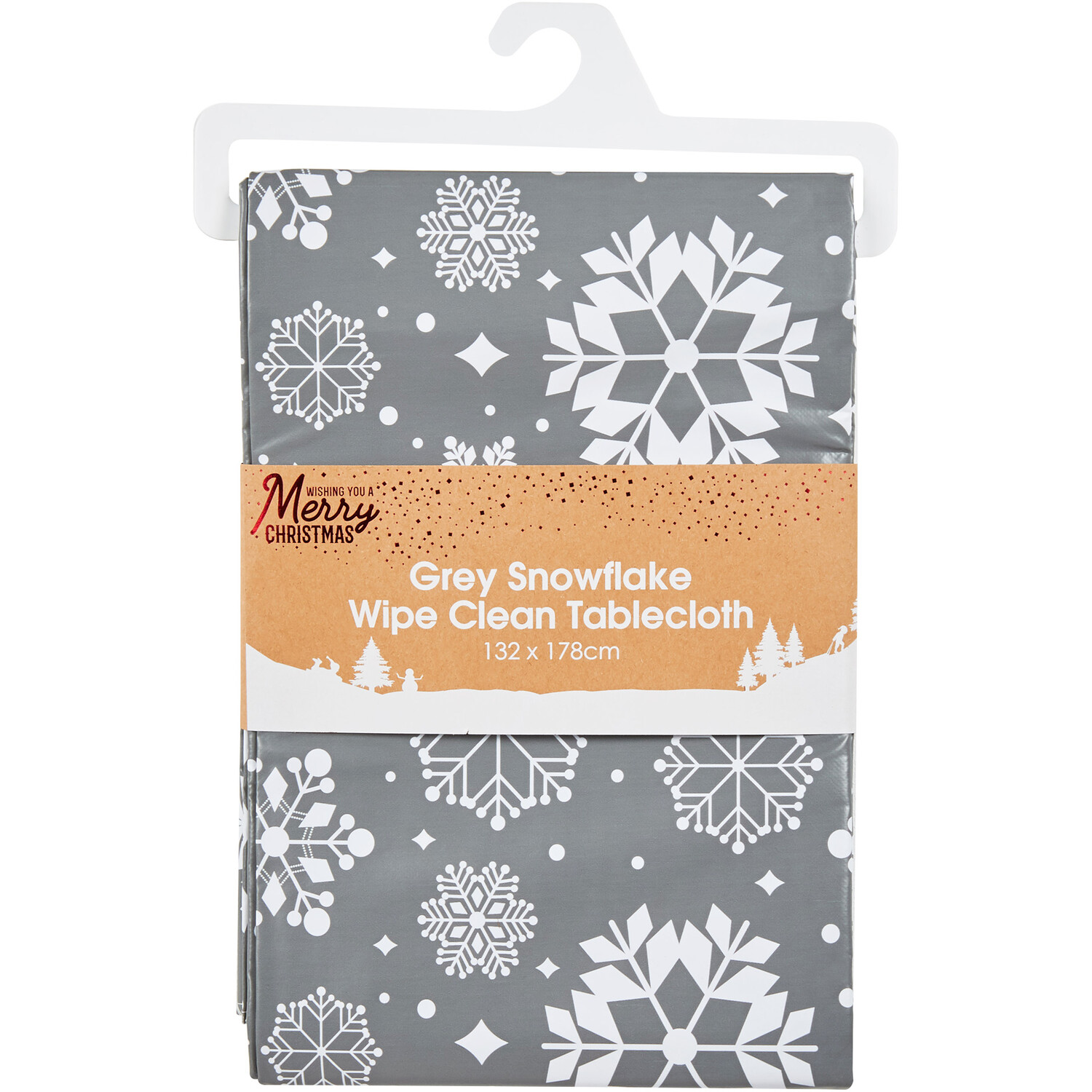 Grey Snowflake Wipe Clean Tablecloth  - Grey Image 1