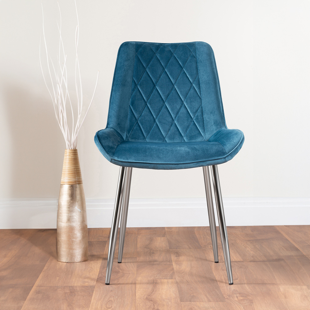 Furniturebox Cesano Set of 2 Blue and Chrome Velvet Dining Chair Image 5