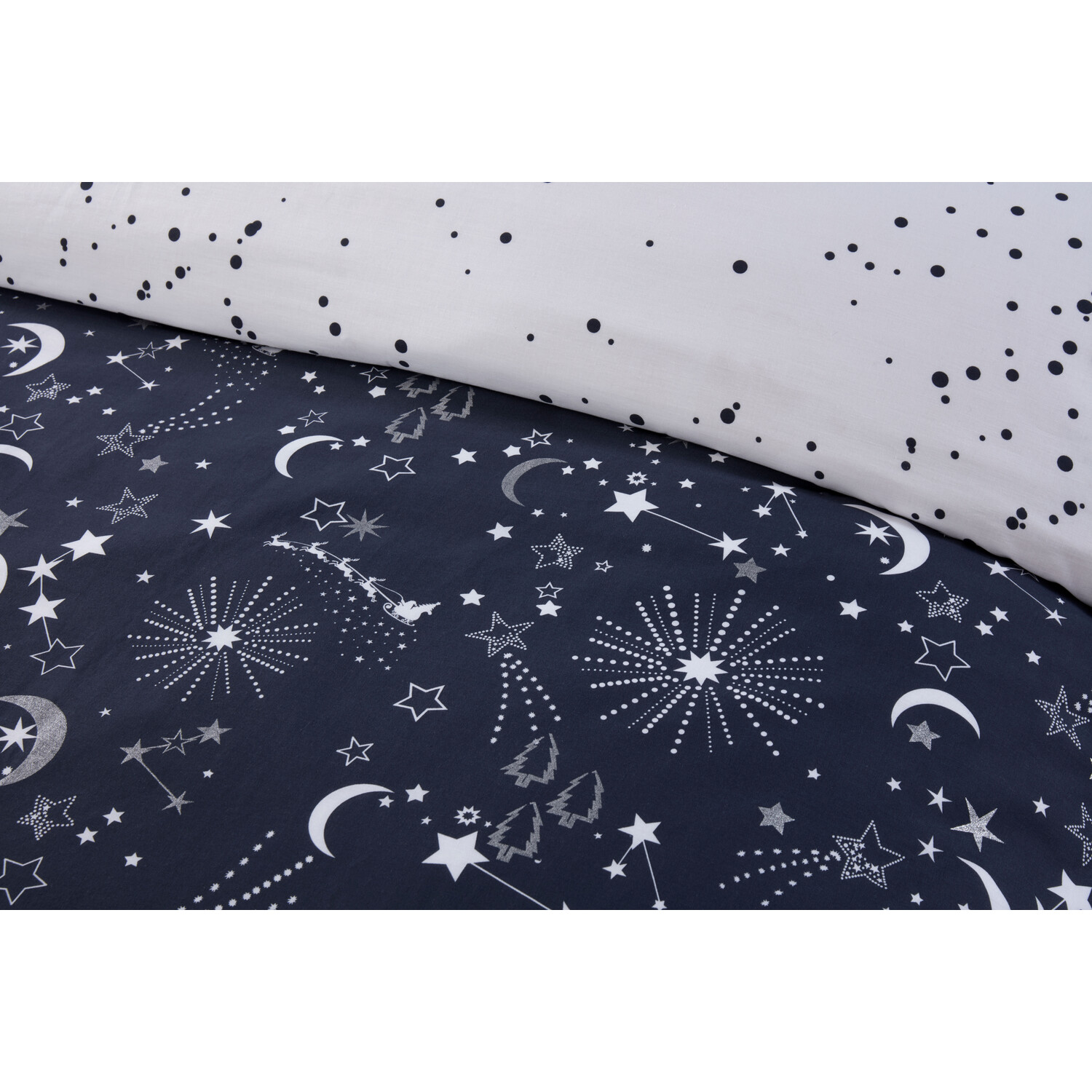 Christmas Night Sky Duvet Cover and Pillowcase Set - Navy / Single Image 5