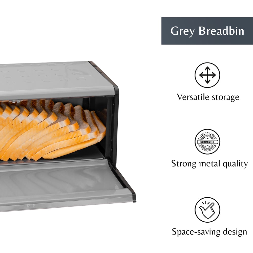 Innoteck Essentials Grey Bread Bin with Magnetically Sealed Drop Down Door Image 2