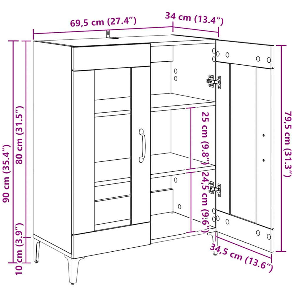 vidaXL 2 Glass Door Smoked Oak Sideboard Image 9
