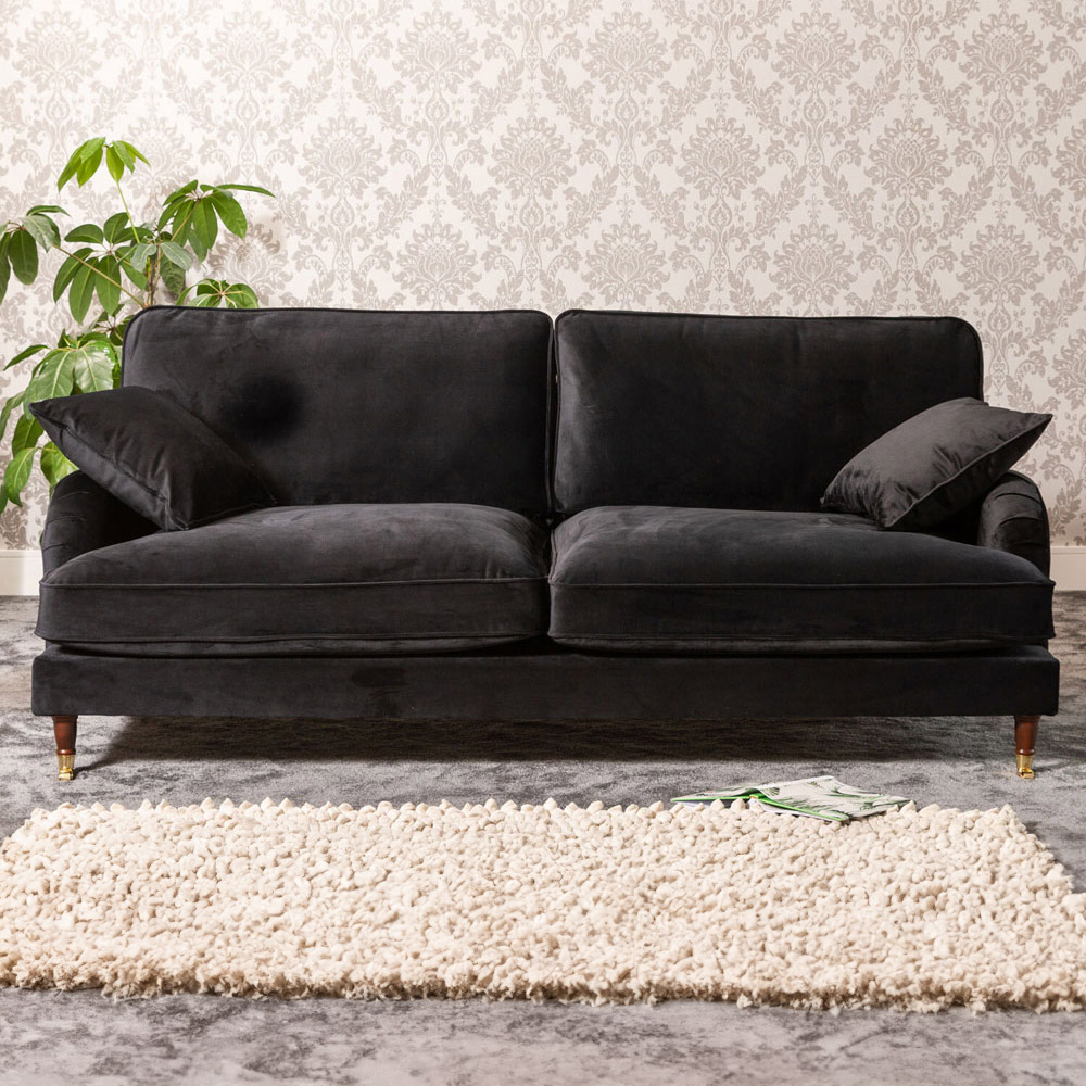 Mackenzie 4 Seater Black Plush Velvet Sofa Image 1