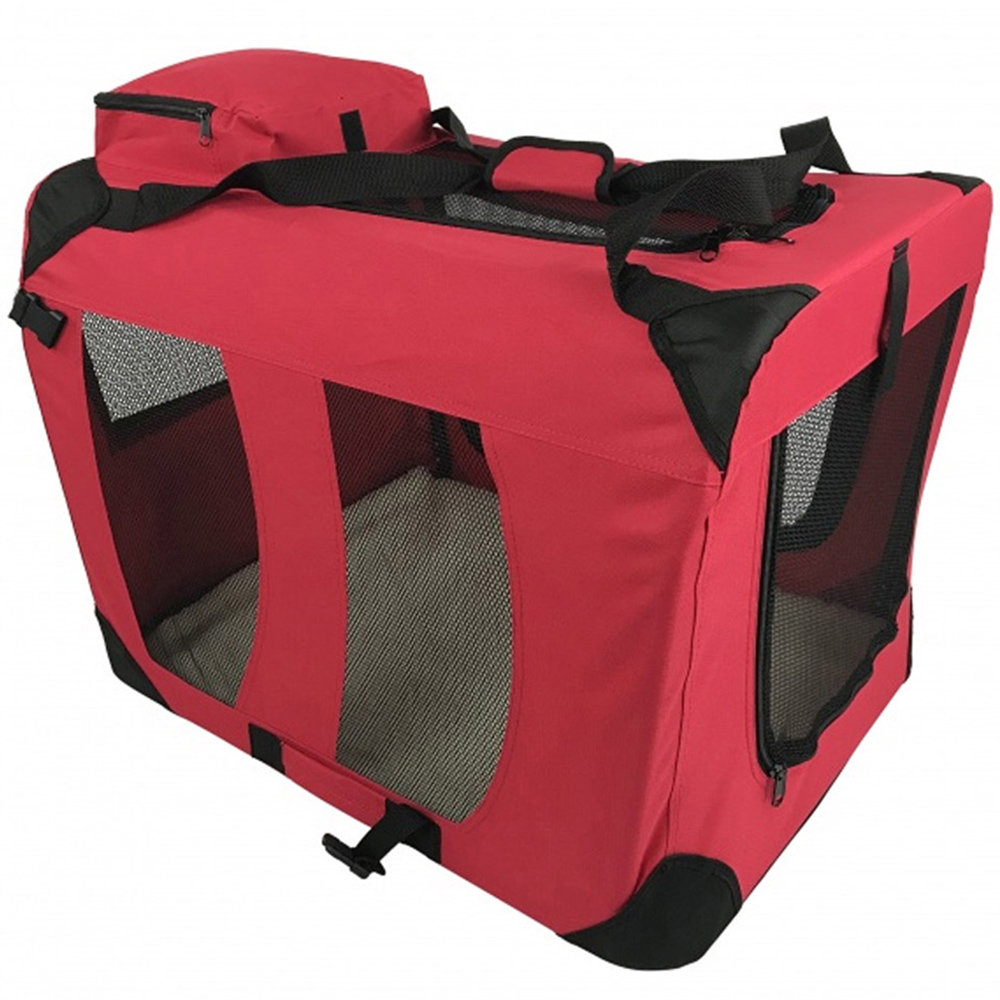 Folding Soft Crate Fabric Pet Carrier - Red - Large Image 4