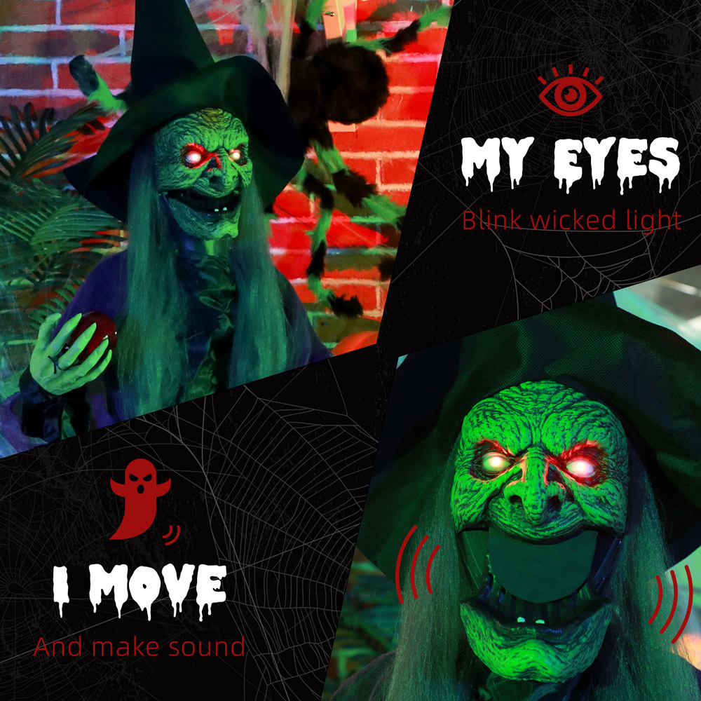 HOMCOM Voice Activated Animatronics Witch Halloween Decoration 5.9ft Image 6