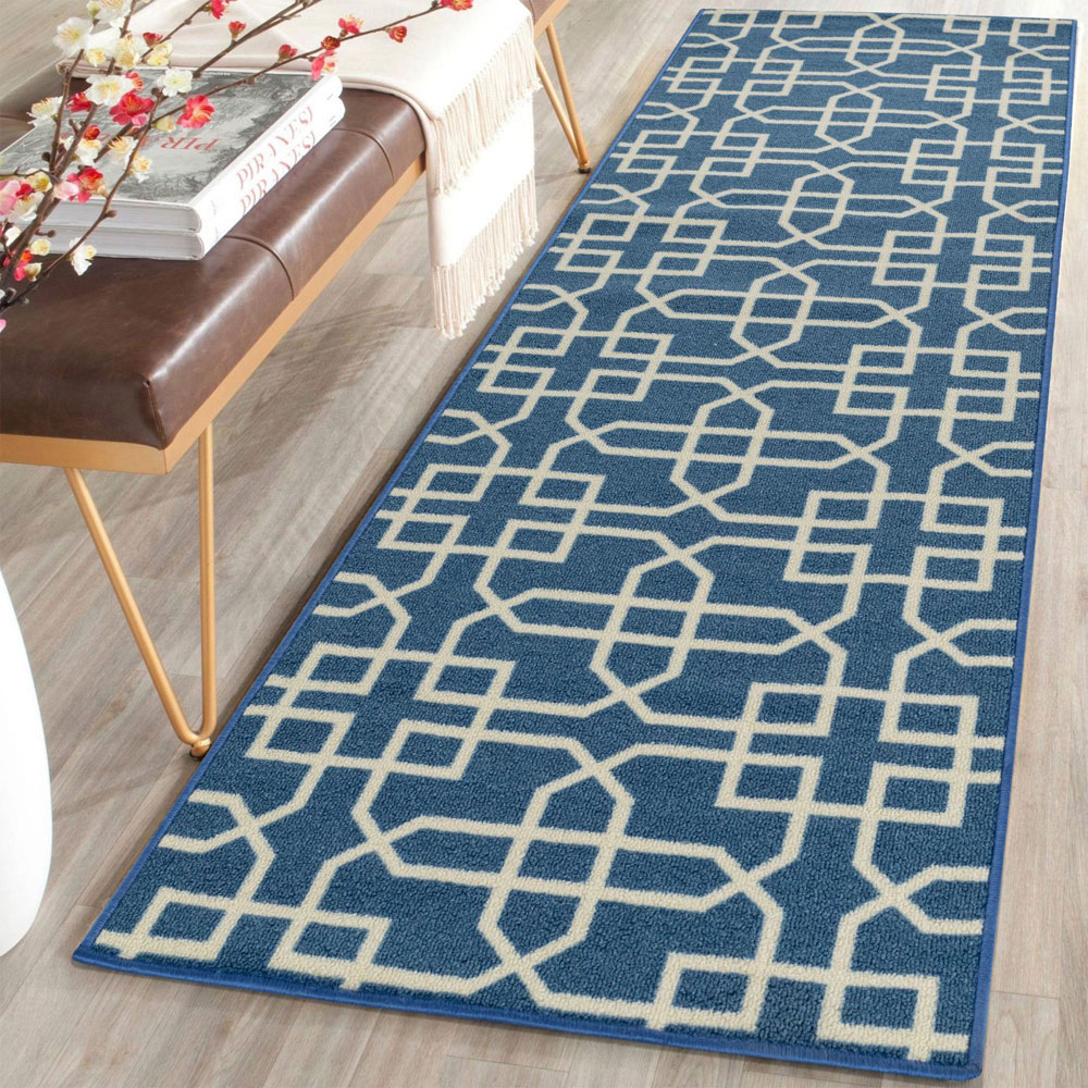 Smart Living Siam Blue and Cream Gel Back Non-Slip Mat 67 x 220cm Image 2