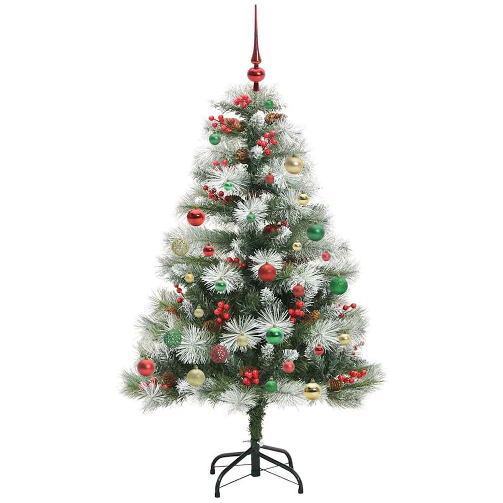 vidaXL Pre-Lit Multicolour Baubles Green Artificial Snow Flocked Christmas Tree 5ft Image 4