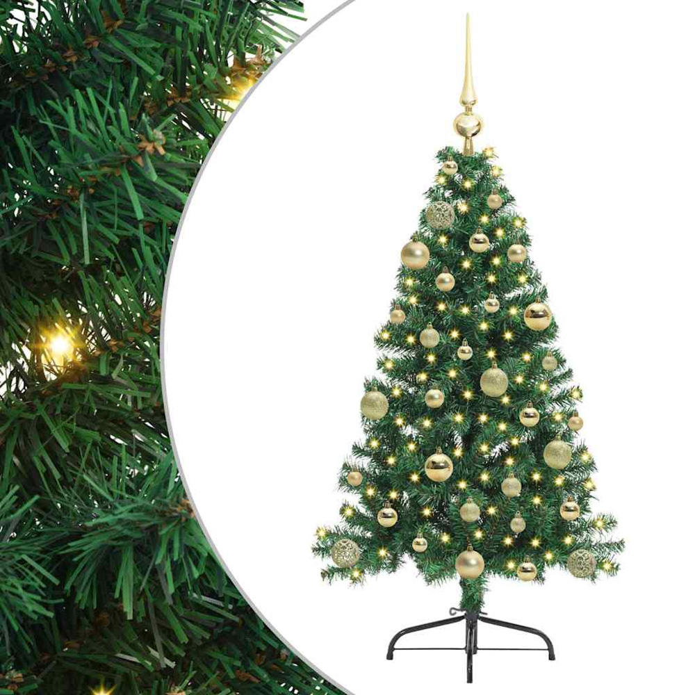 vidaXL Pre-Lit Gold Baubles Green Artificial Christmas Tree 4ft Image 2
