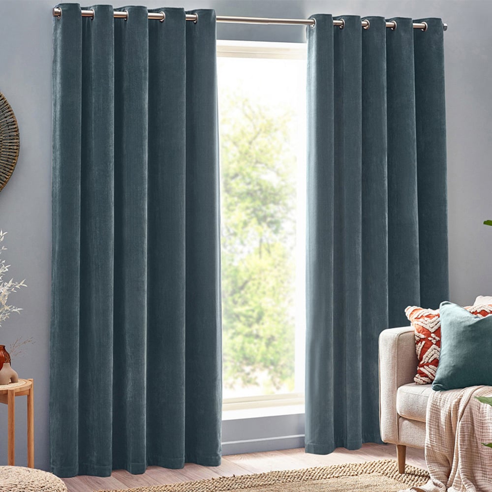Yard Marine Heavy Chenille Velvet Eyelet Curtain 117 x 183cm Image 1
