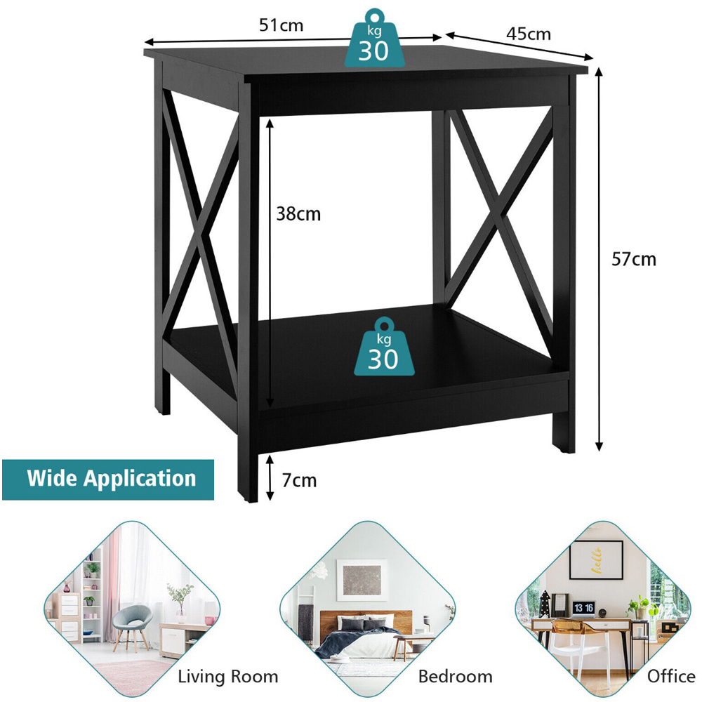 Costway Single Shelf Black Wooden X-Shaped Bedside Table Image 7