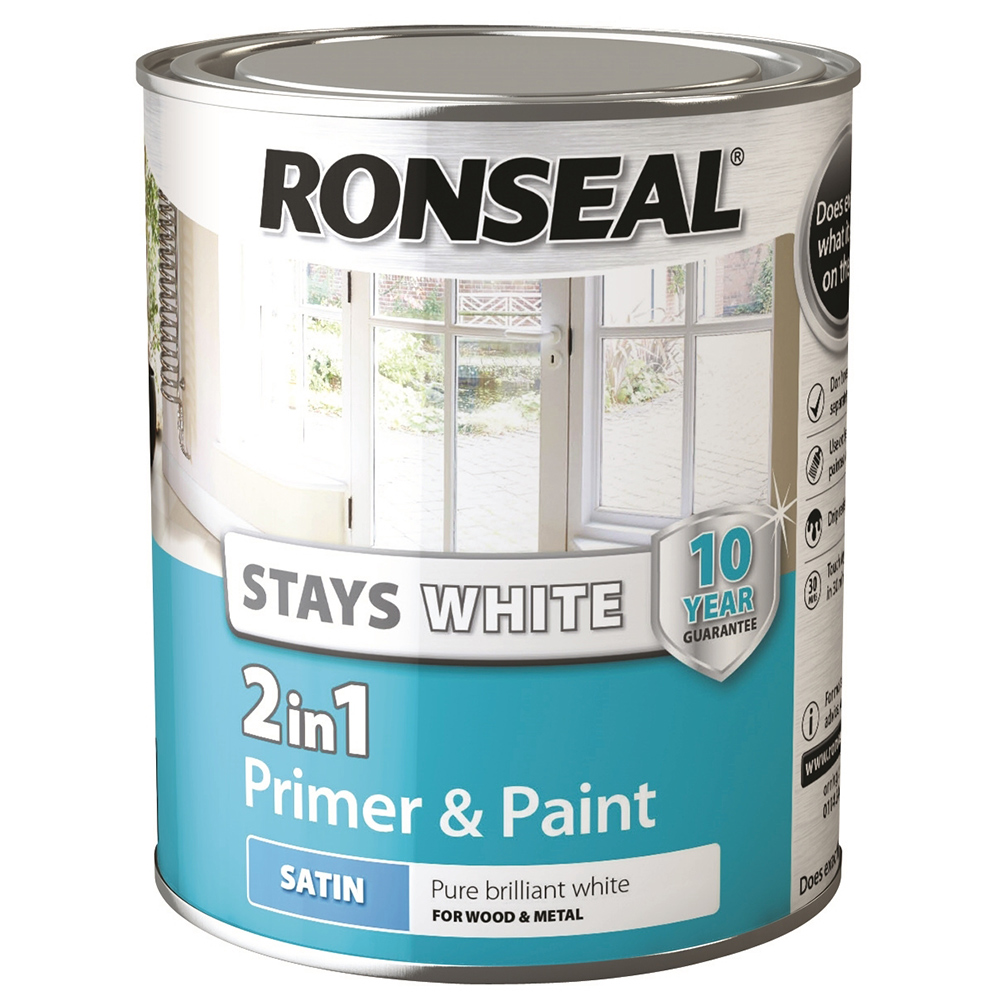 Ronseal 2-in-1 Pure Brilliant White Primer and Paint 750ml Image 2