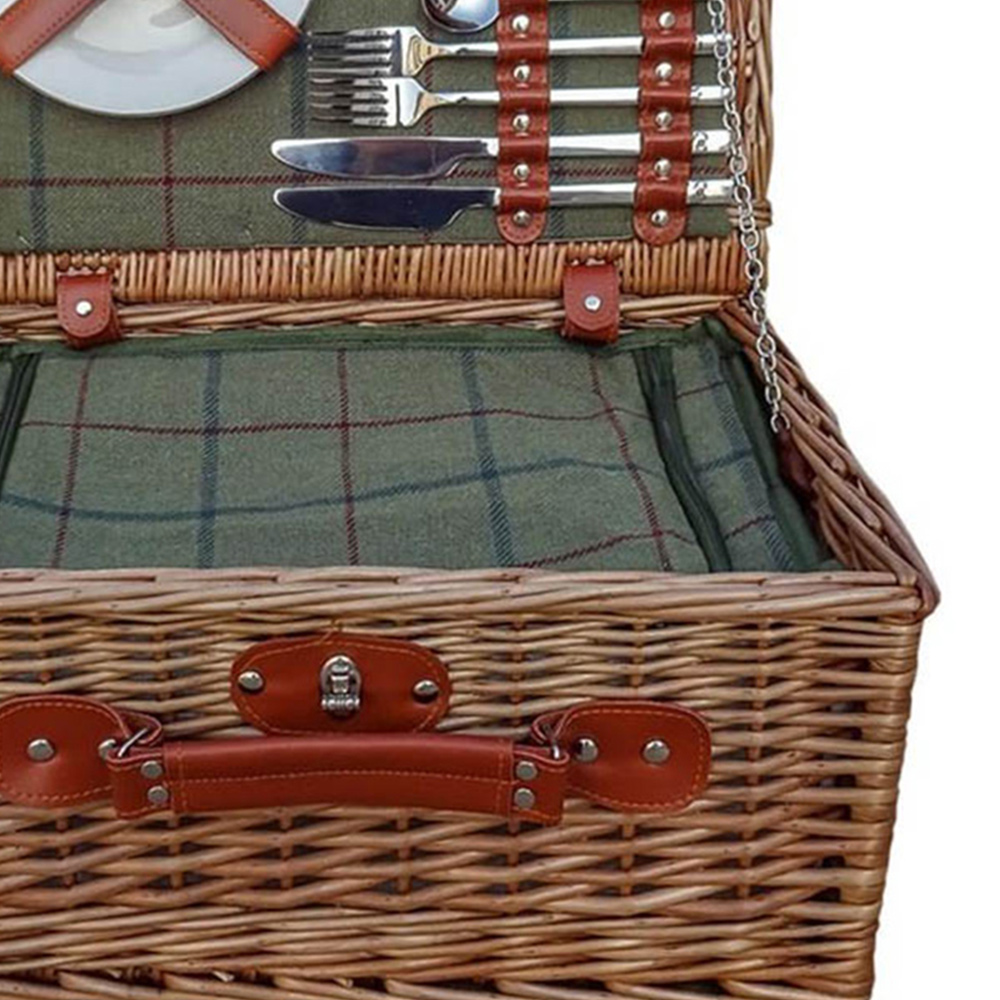 Red Hamper Green Tweed Fitted Wicker Picnic Basket Image 3