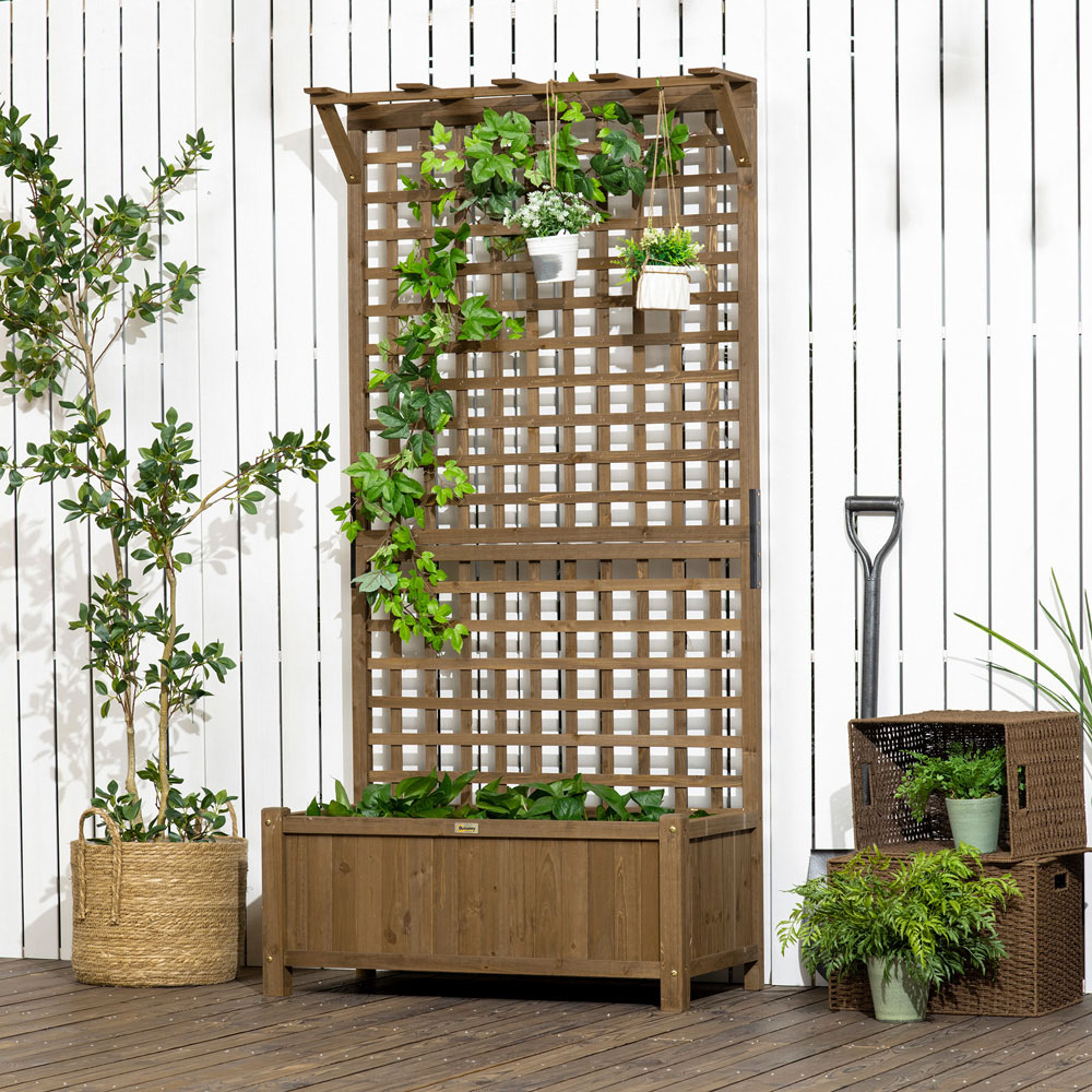 Outsunny Wooden Garden Planter with Trellis 183 x 45 x 90cm Image 3