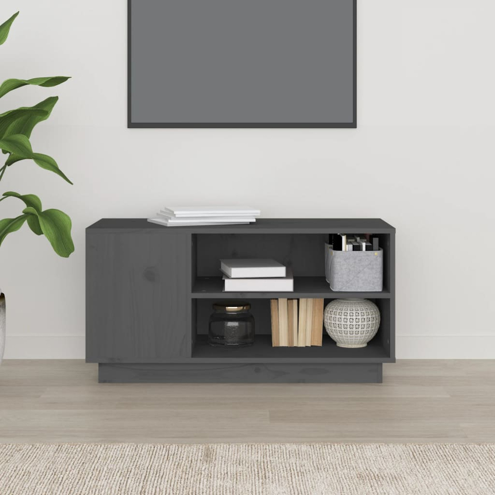 vidaXL 4 Shelf Grey Solid Pine TV Cabinet Image 8