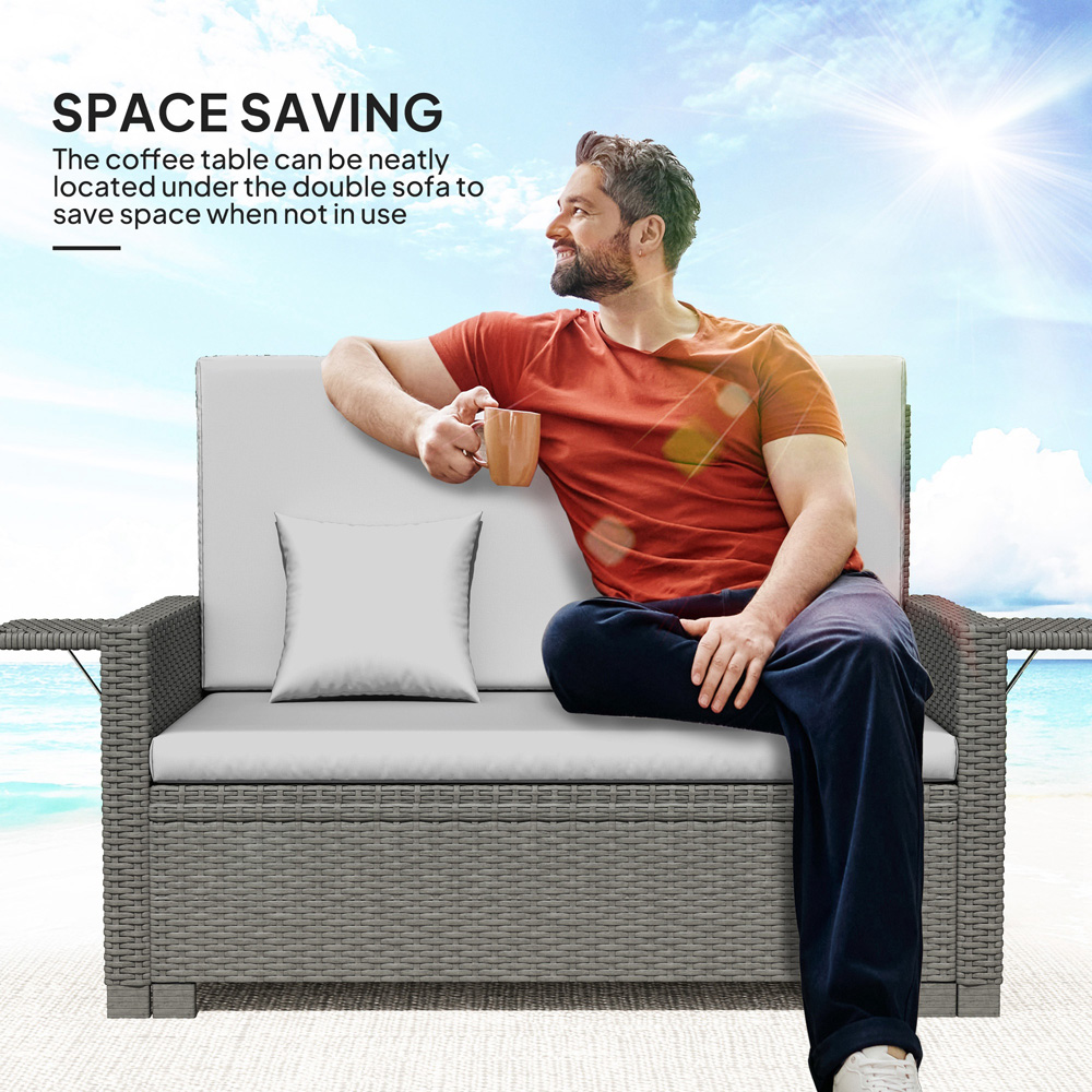 Outsunny 2 Seater Grey Garden Rattan Furniture Set Image 7