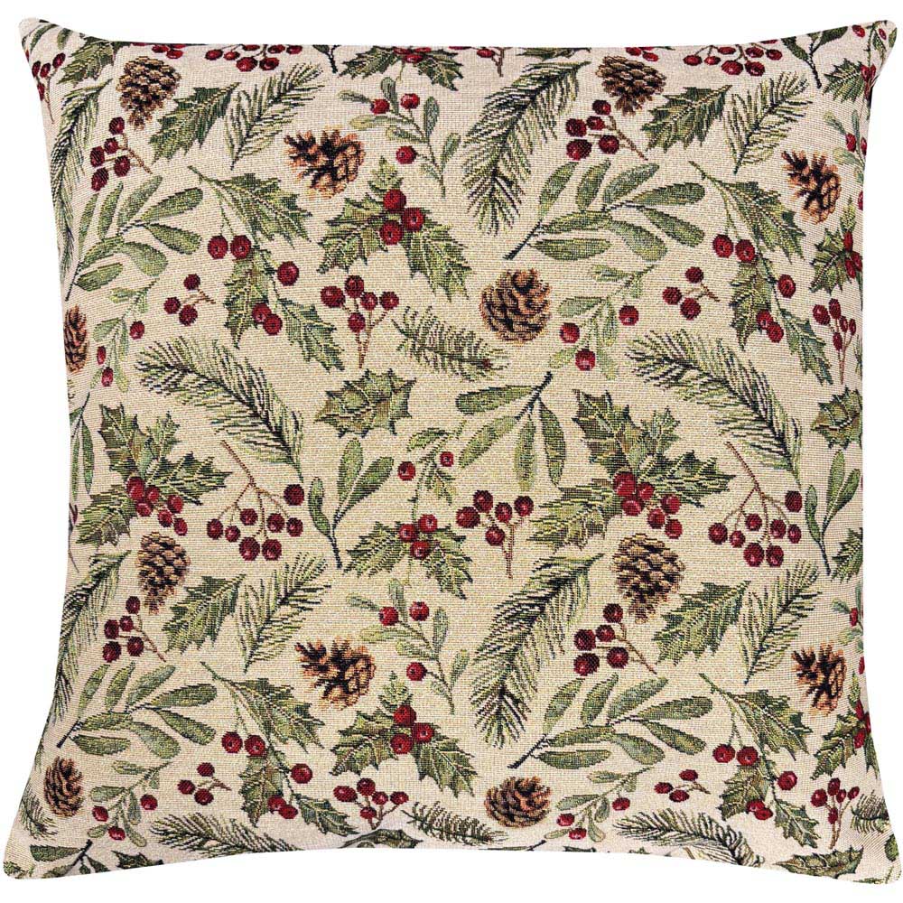 Holly Berries Tapestry Cushion - Green Image 1